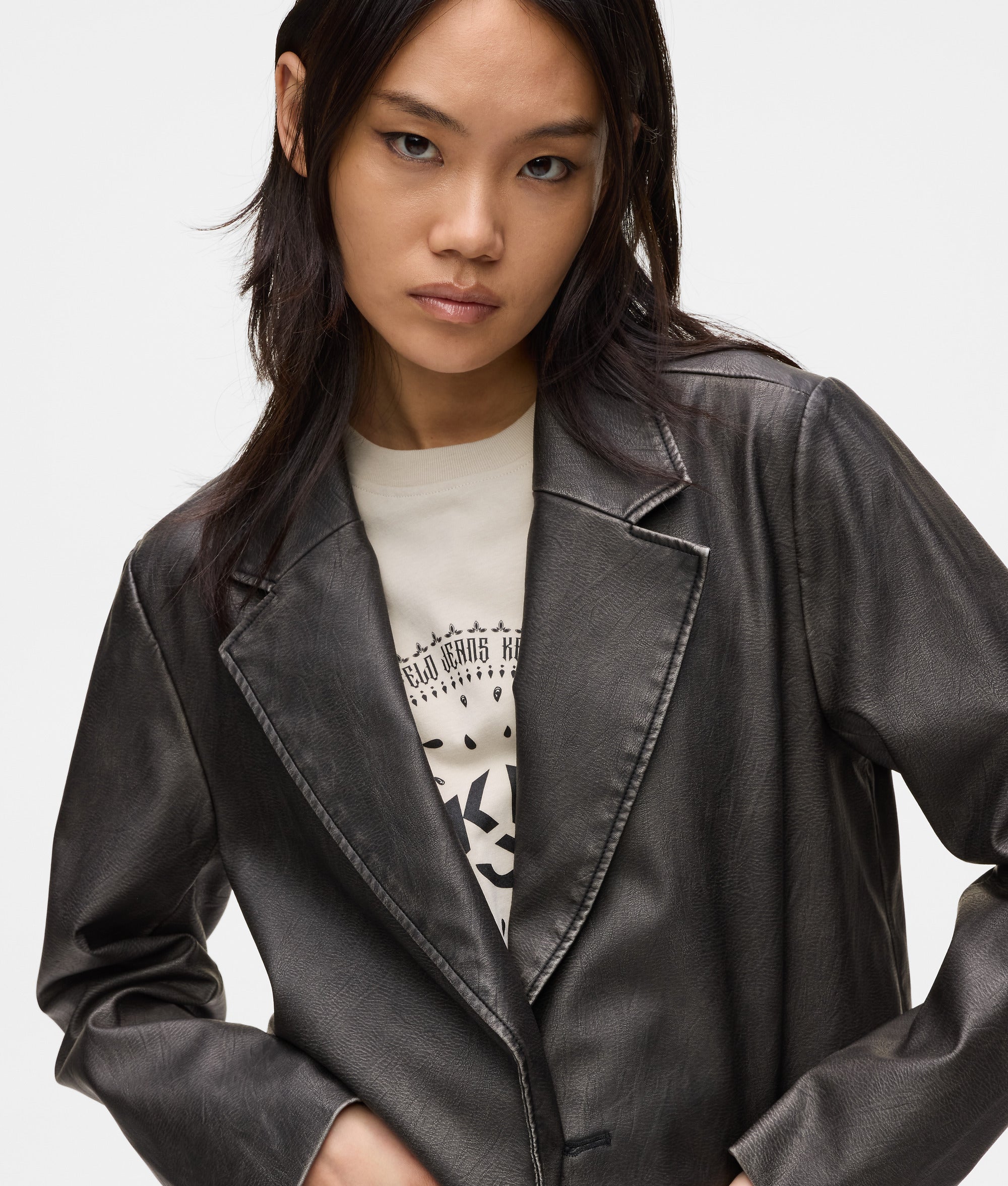 Distressed faux-leather blazer - Image 2