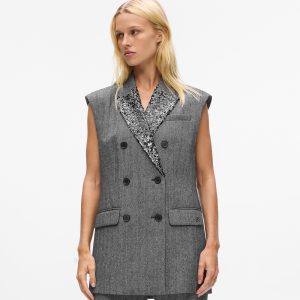 Sequin lapel tweed gilet