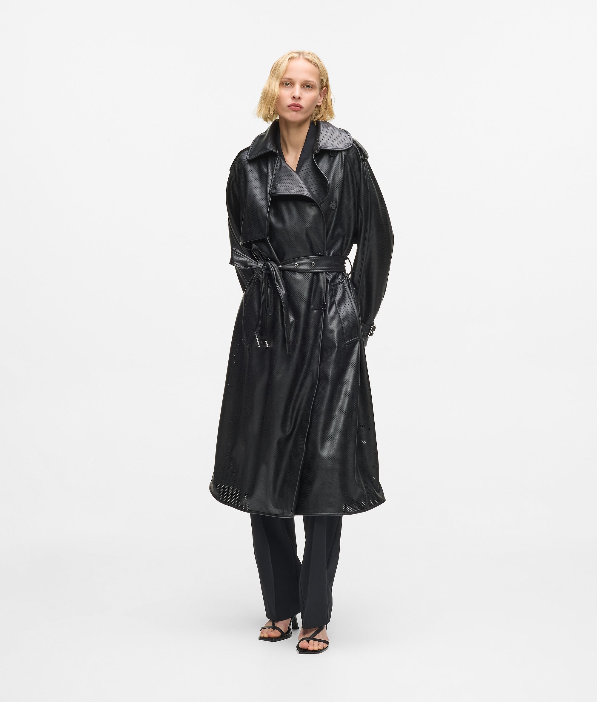 Perforated faux leather trench coat - Image 2