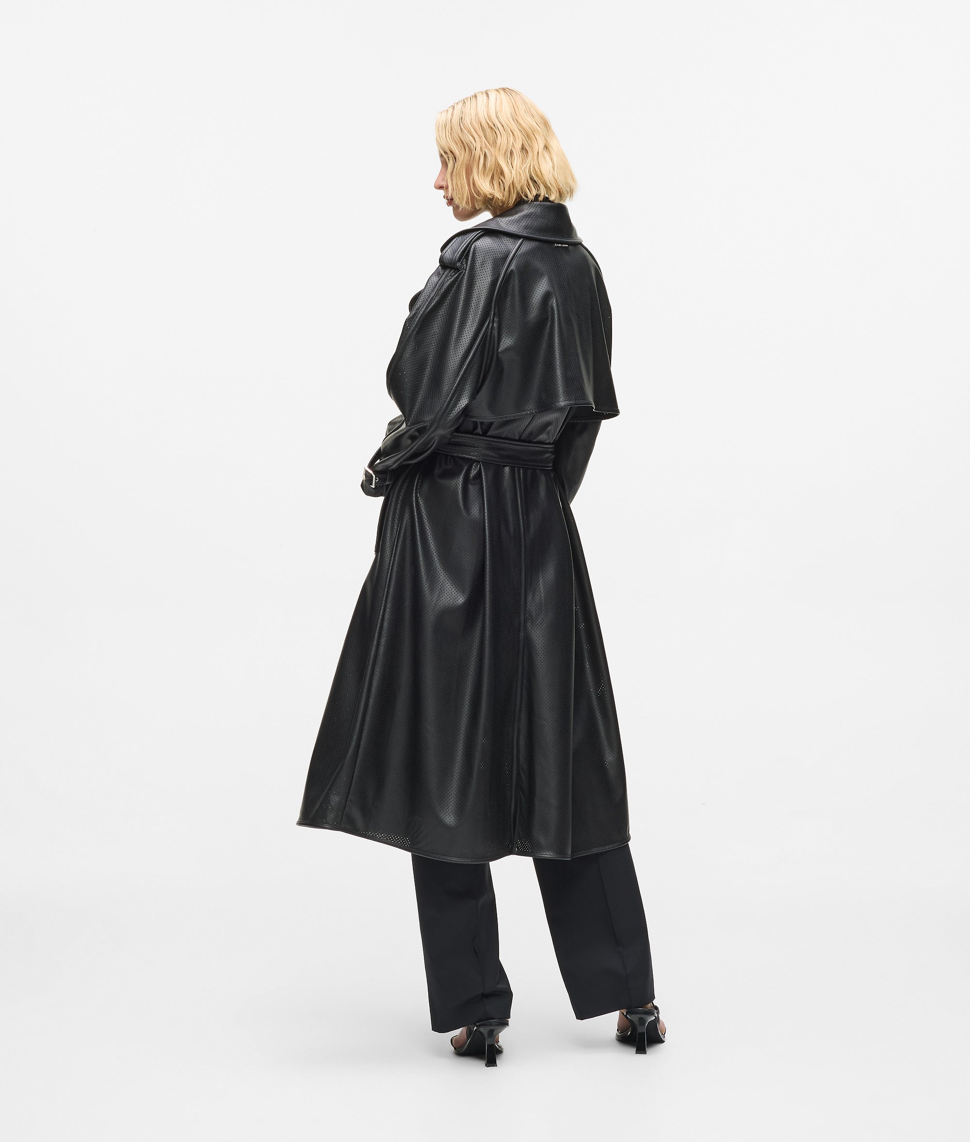 Perforated faux leather trench coat - Image 4
